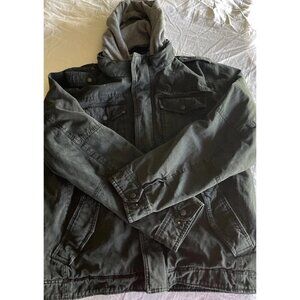 Vintage Levis Trucker Jacket Mens Sz L Black Gray Denim Hoodie Zip Snap Military